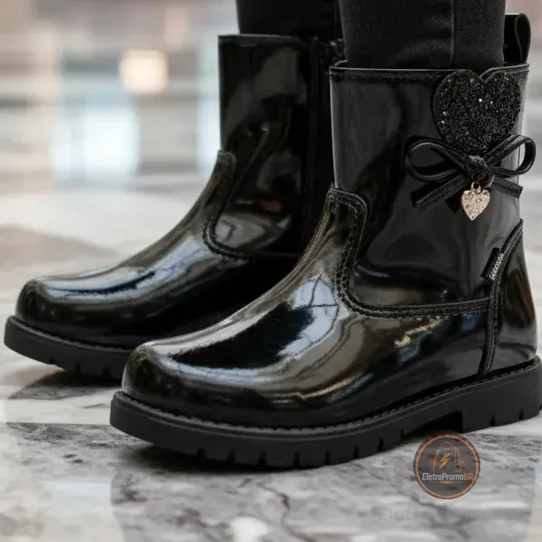 Bota Infantil Ortopasso Love Menina Verniz Feminino Feminina Blogueirinha Blogueira Coturno Inverno