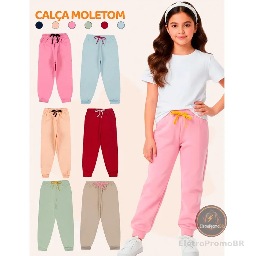 Kit Infantil 3 ou 5 Calças de Moletom Peluciado Menina Feminino Tamanho 1 ao 10 Para Inverno Frio