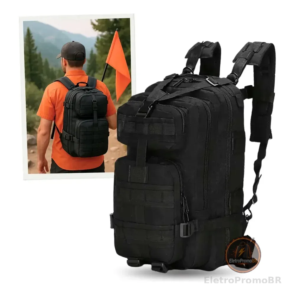 Mochila Tatica Militar Reforçada Viagem 30l Airsoft Pubg Preto