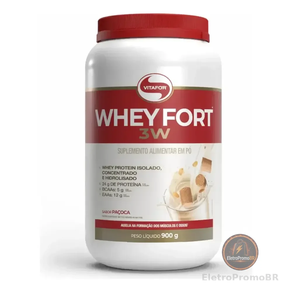 Whey Protein Whey Fort 3w Vitafor Pote 900g Paçoca