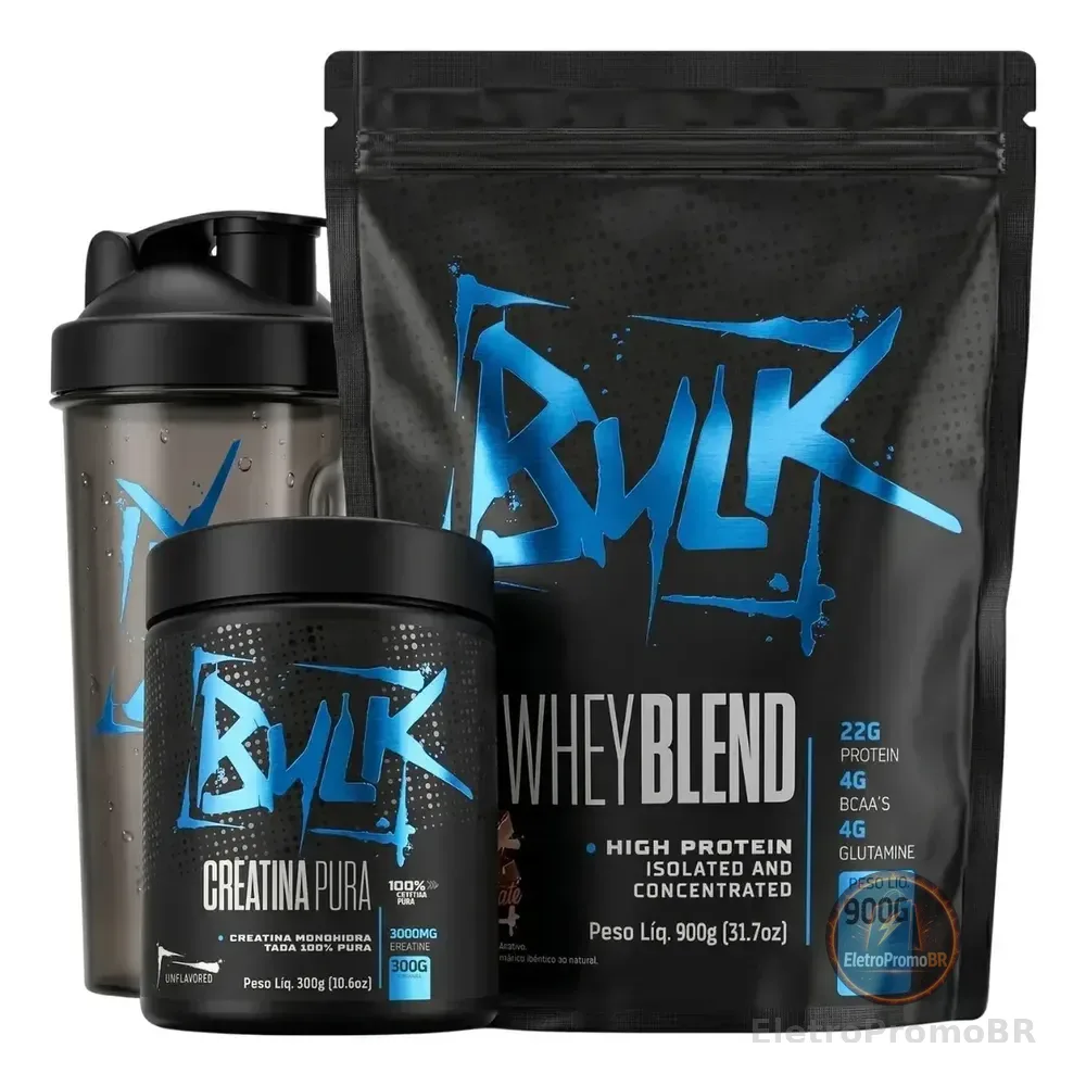 Kit Whey Protein 900g + Creatina 300g + Shaker Sabor Chocolate