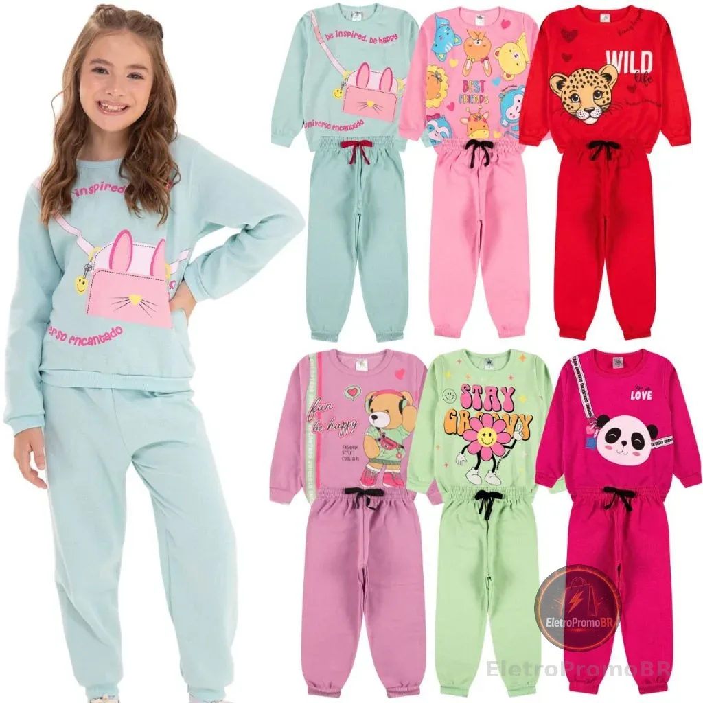 Kit Sortido 10 Peças de Roupas Feminino Infantil Inverno – 5 blusas casacos + 5 calças de 1 ao 10 – Kit 5 Conjuntos