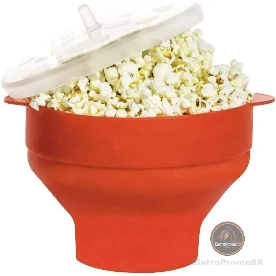 Pipoqueira Grande Para Micro-ondas Sem Óleo Balde Pipoca Silicone Redonda Com Tampa Livre BPA