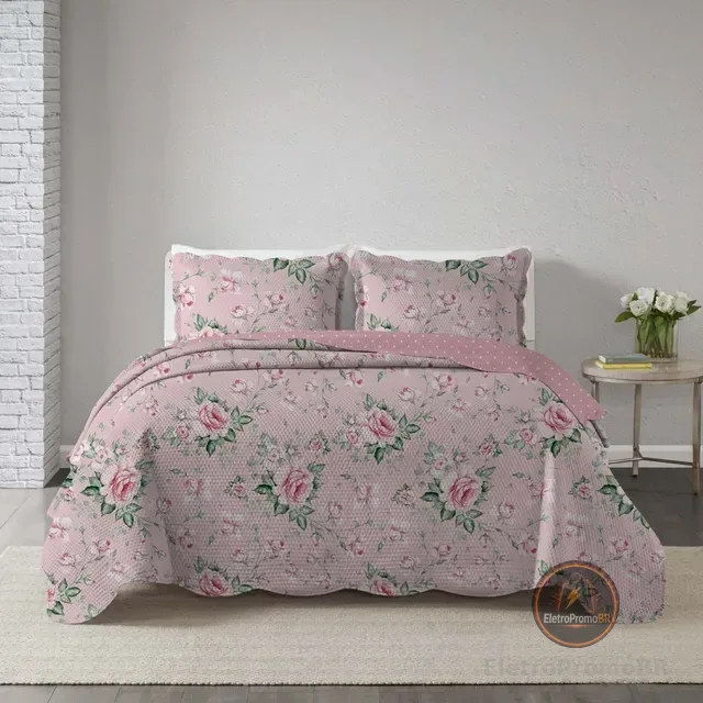 Kit Colcha Cobre Leito Queen 3 Peças Estampada