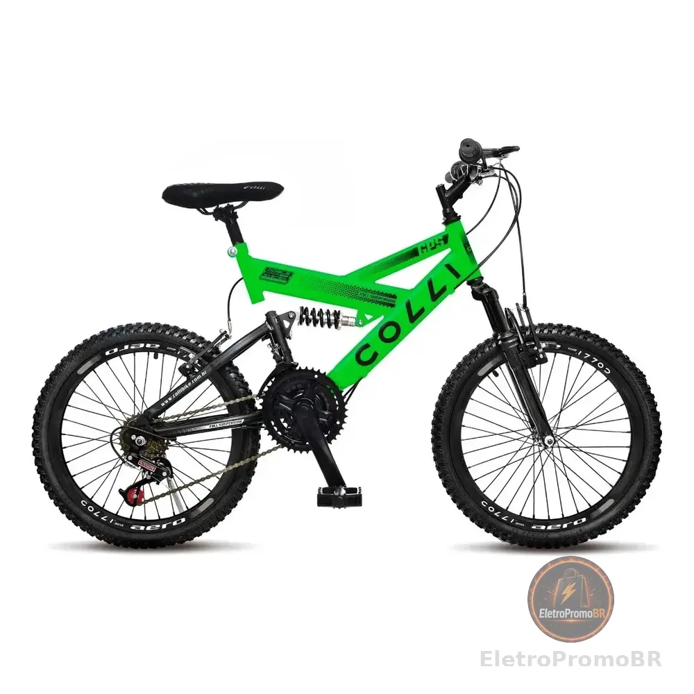 Bicicleta Gps Aro 20 Aço Carbono Dupla Suspensão Colli Verde Neon 14