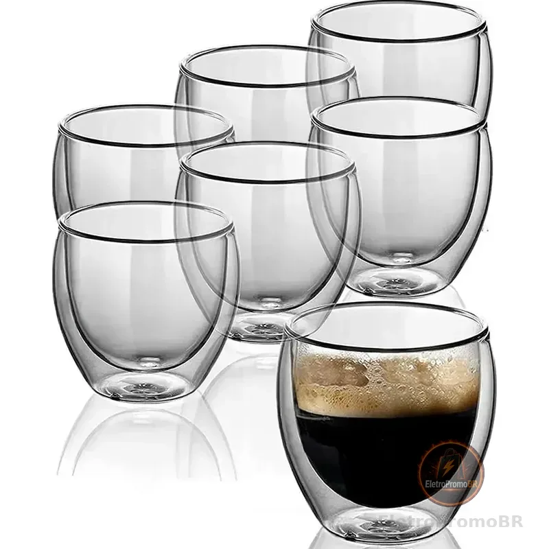Copo Xícara De Café Parede Dupla Kit Com 6 Unidades 100 Ml