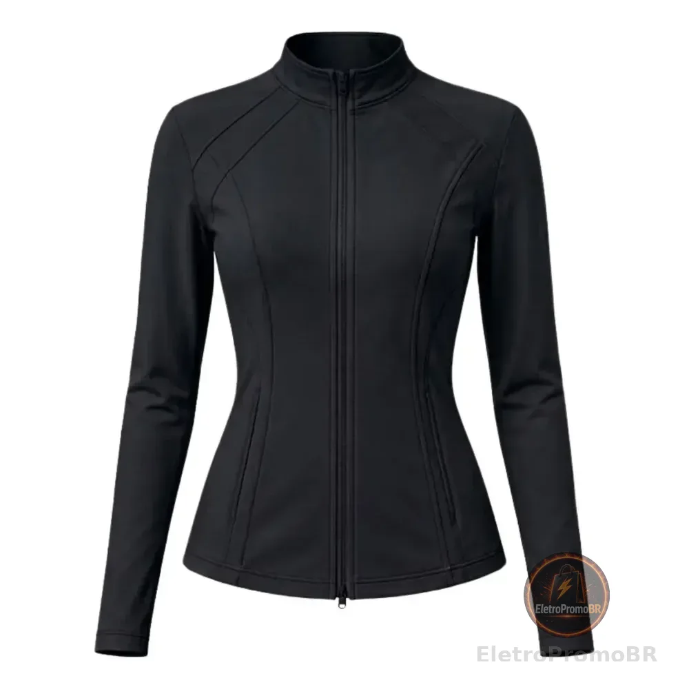 Jaqueta Academia Fitness Pilates Feminina Blusa Manga Longa Preto G