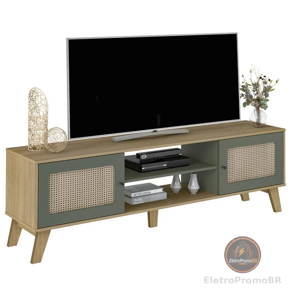 Rack para TV até 75" com 2 portas de abrir CHARLOTTE cor Carvalho c/Menta - Artely