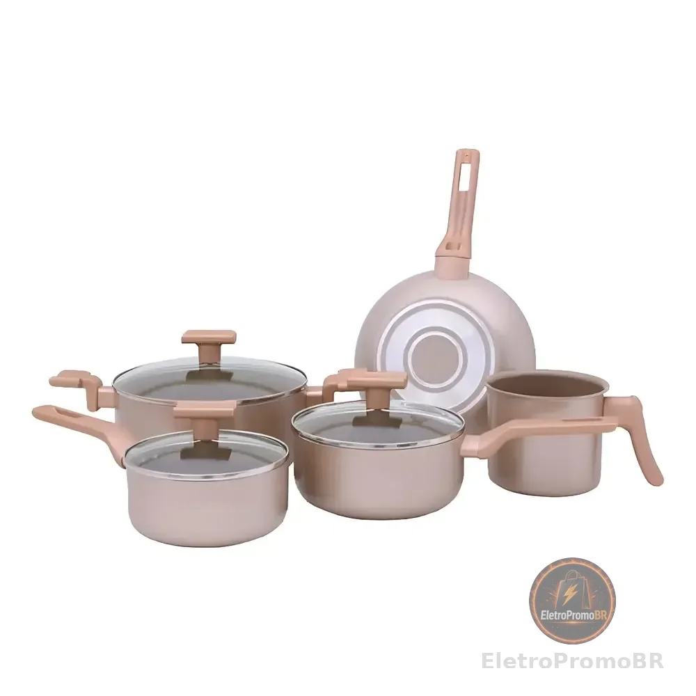 Conjunto De Panelas Sartin Champ 5 Pçs Cerâmica Mimo Style Champanhe