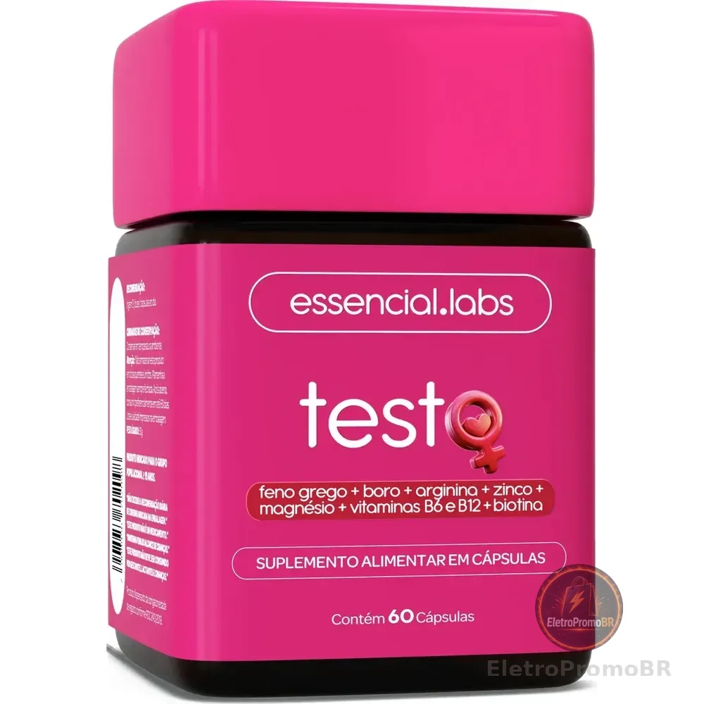 Testo Essencial Para Mulheres - Fórmula Exclusiva Com Feno Grego + Boro + Arginina + Zma + Biotina + Vitaminas B6 E B12 - Precursor Da Testosterona - 60 Cápsulas Sem Sabor