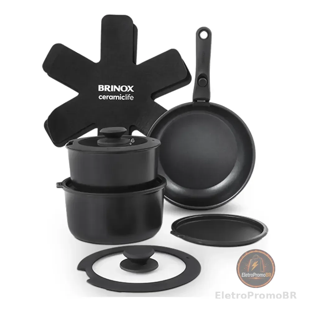 Jogo De Panelas Antiaderente Cerâmico 10 Peças Brinox Fit Cor Preto