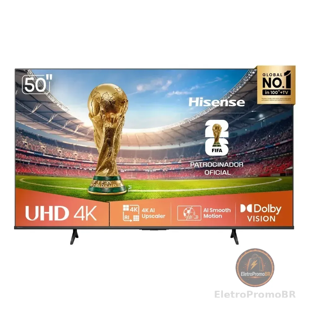 Hisense Smart Tv 4k 50" Polegadas 50a6nv Com Dolby Vision, Hdr10, HLG, Dolby Gaming, Film Maker, Dts Virtual X, Compatibilidade Alexa E Google Home