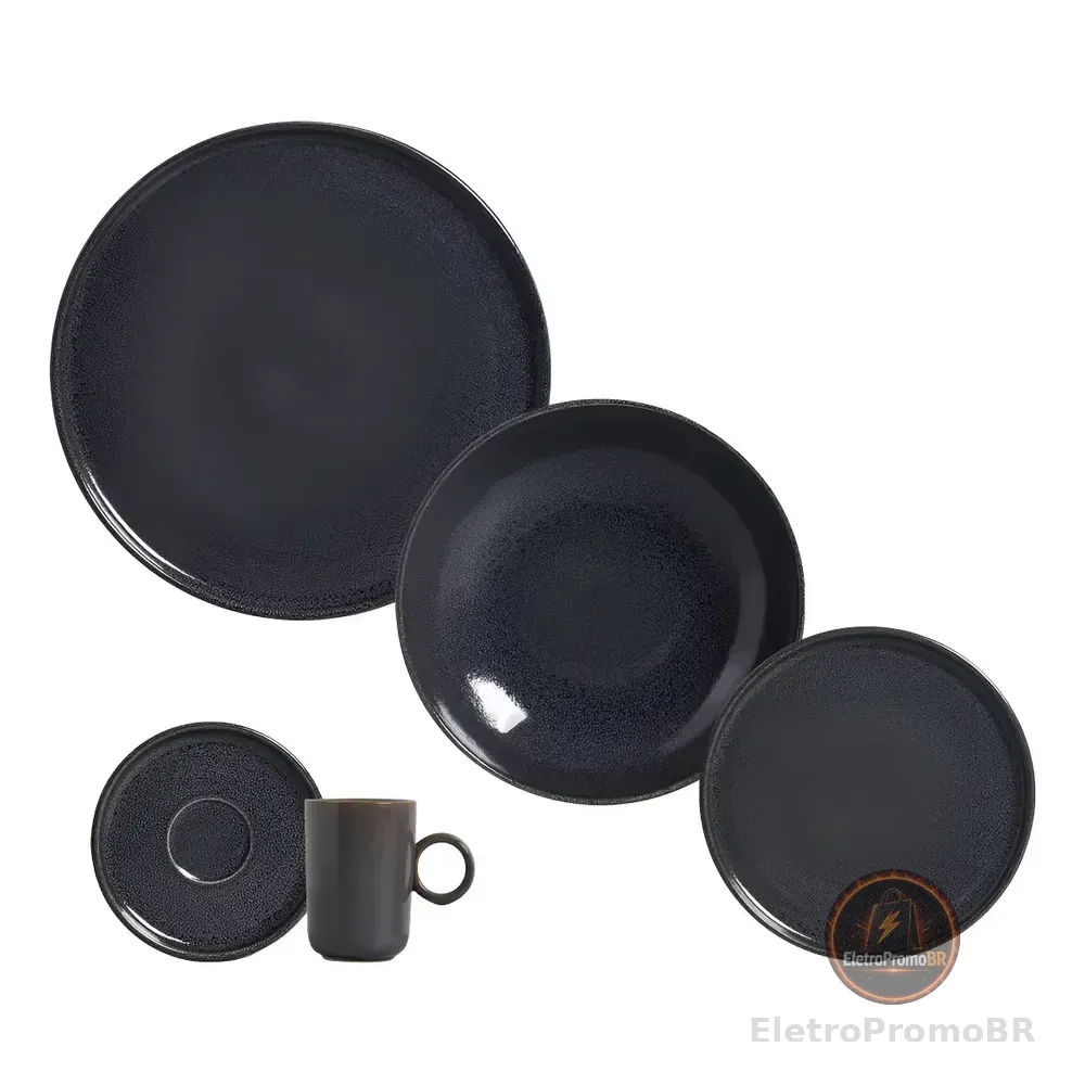 Aparelho De Jantar 20 Peças Basic Dove - Day By Day Cinza Azul Escuro Basic Stoneware Dove
