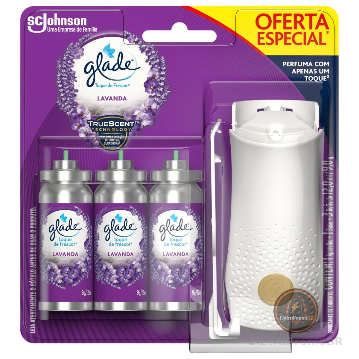 Glade Aromatizador de Ambiente Spray Toque de Frescor, Lavanda, 1 Aparelho e 3 Refis 12ml Cada