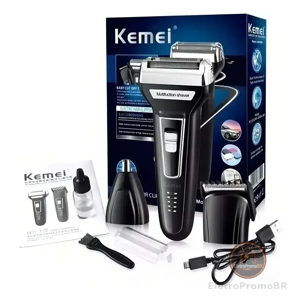 Barbeador E Cortador De Cabelo 3 Em 1 Kemei Km-6558 Preto 127/220v