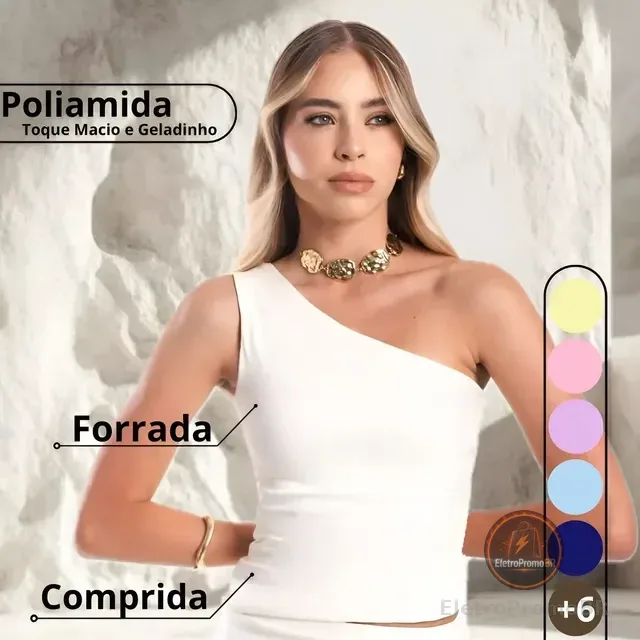 Blusa Feminina Um Ombro Só Forrada Poliamida Premium