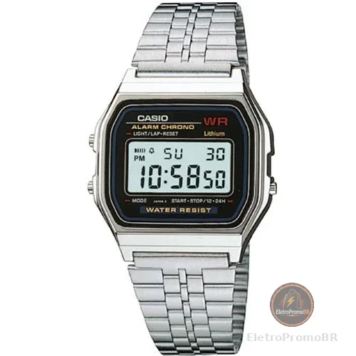 Relógio Digital Unissex Prata Casio Vintage Original A159WA-N1D Relógio de Pulso Feminino Masculino
