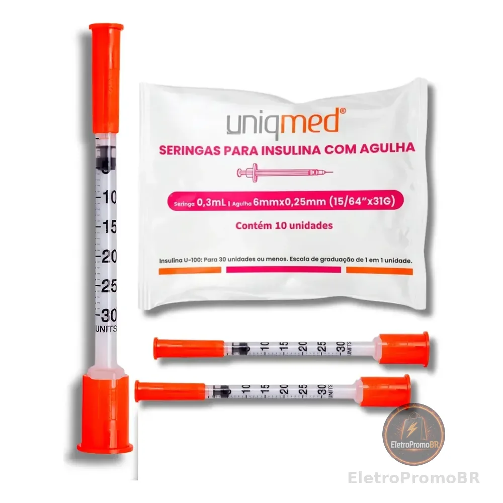 Seringa Insulina 0,3ml 30ui Ag 6x0,25mm 31g C/ 10und Uniqmed 3 Ml