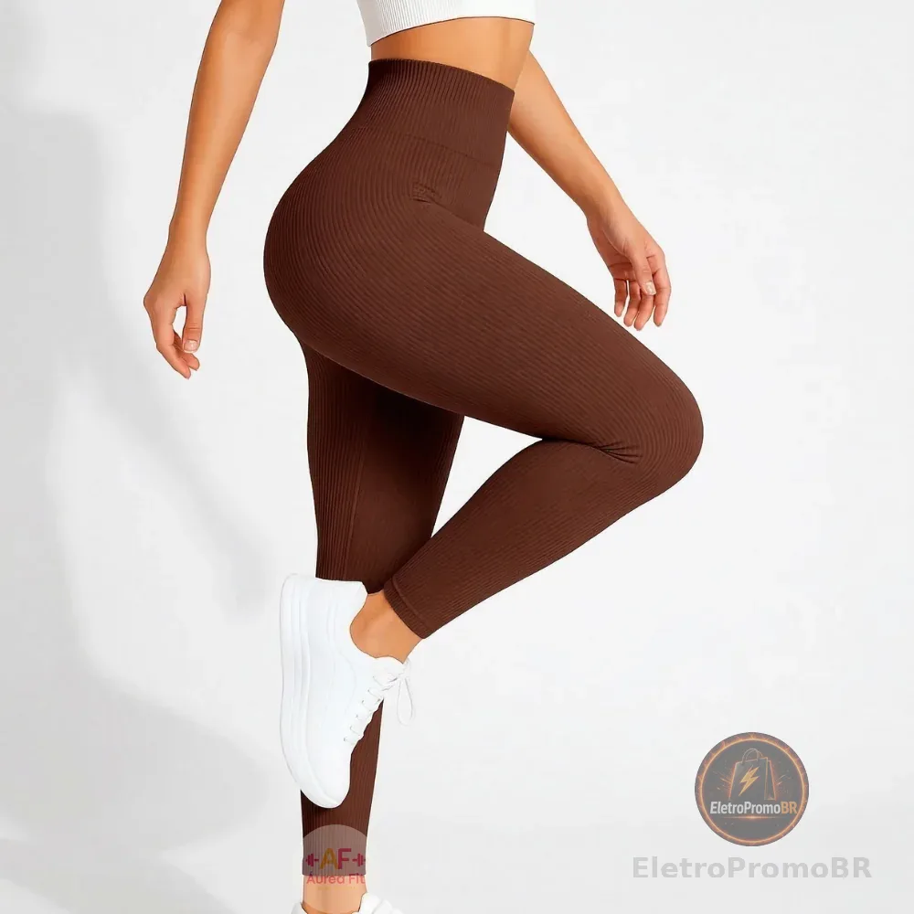 Calça Legging Canelada Premium de Cintura Alta Sem Costura Academia Feminina Elástica e Fitness