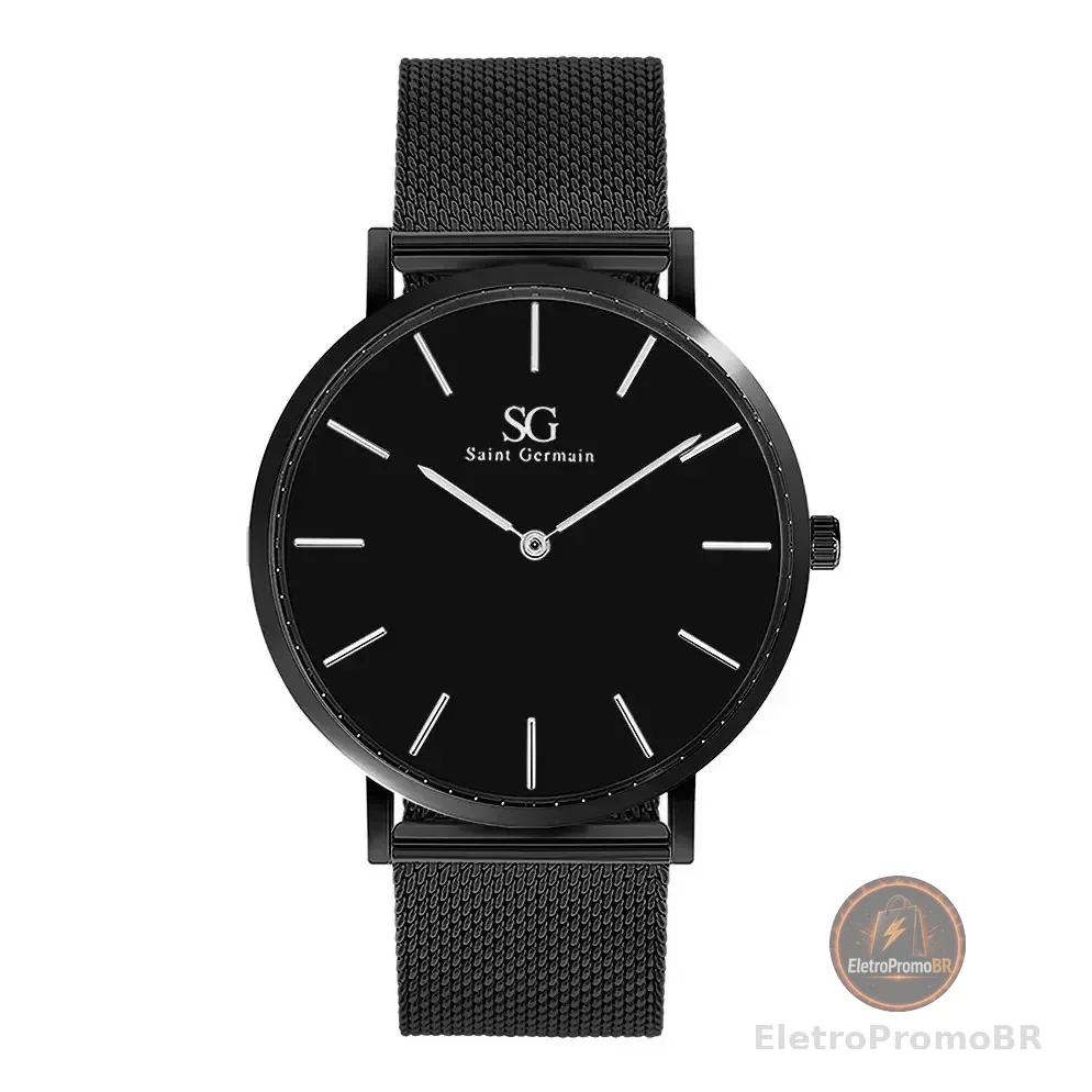 Relógio Unissex Preto Saint Germain Houston Full Black 40mm Fundo Preto