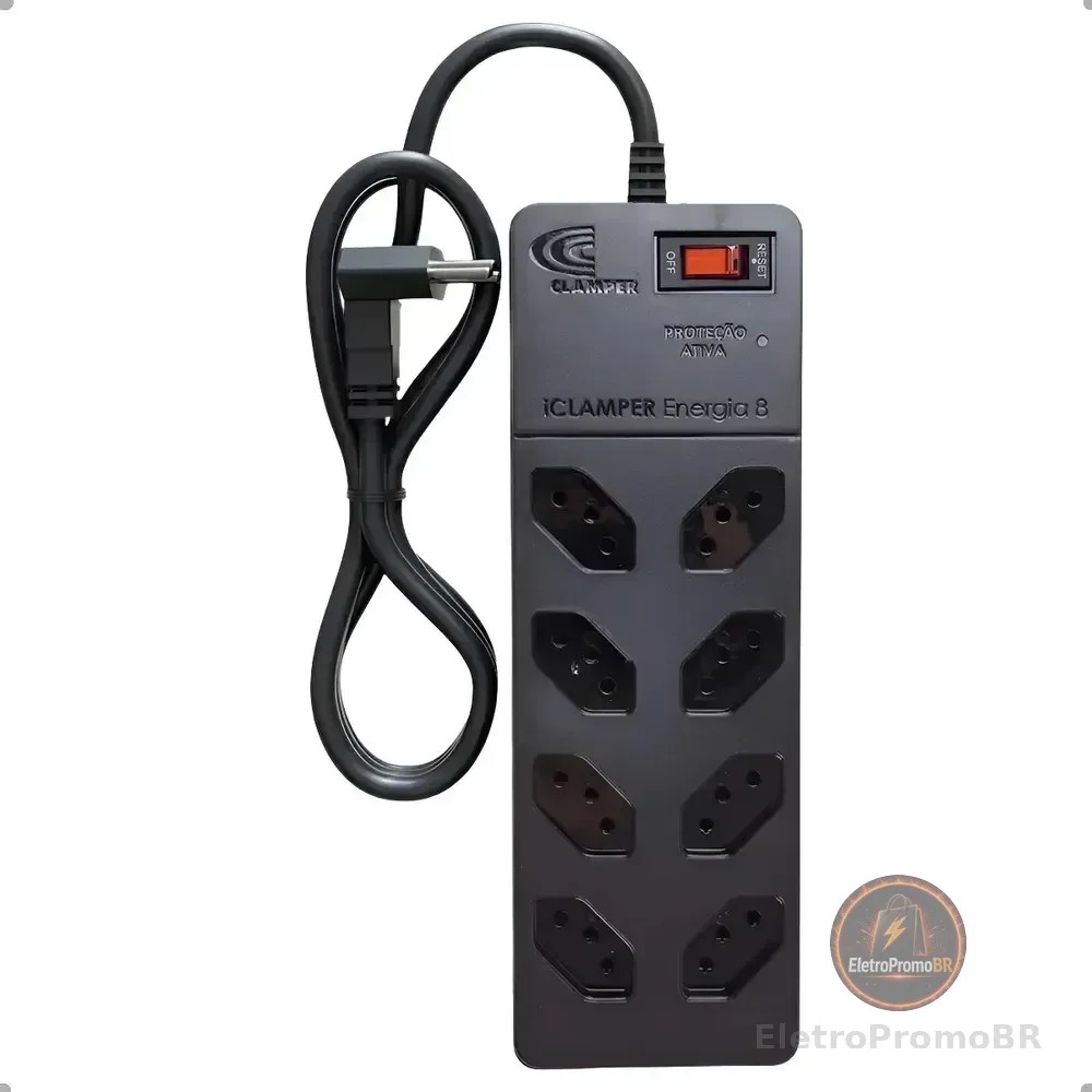 Filtro De Linha Clamper 8 Tomadas Com Dps 1.3m Preto 127/220v