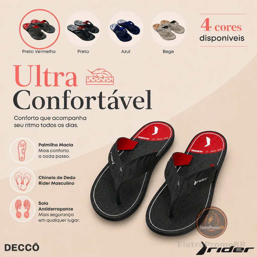 Chinelo de Dedo Street Duo Plus Masculino Rider Sola Antiderrapante Para Uso Diario