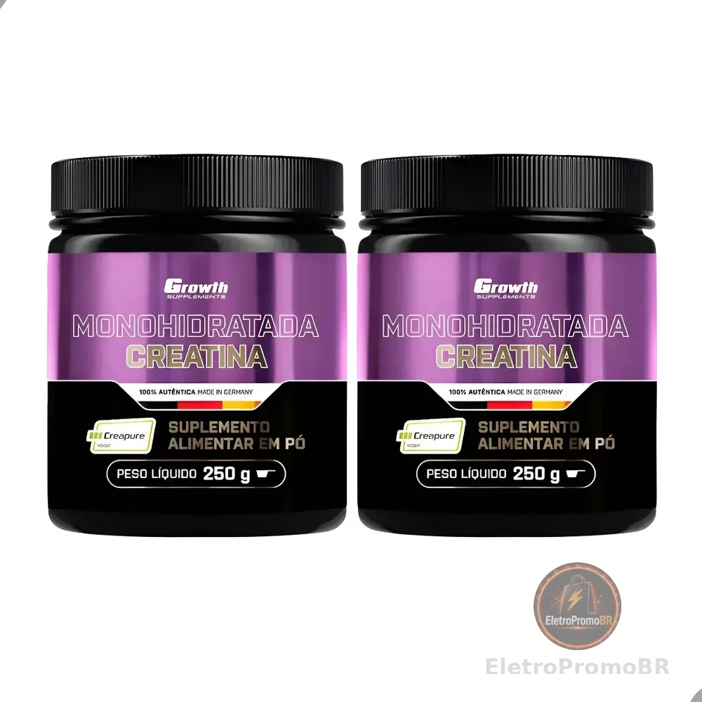 Creatinas Creapure 250g Growth Sabor Natural Em Pó Kit 2 Sem Sabor