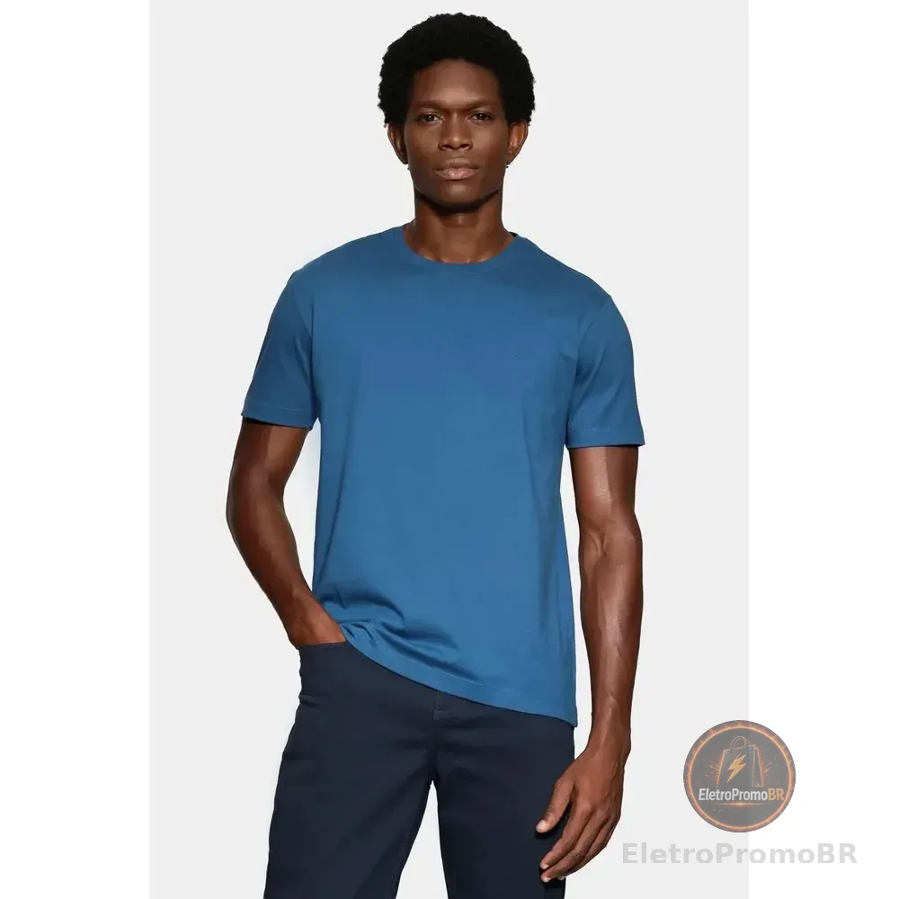 Camiseta Aramis Manga Curta Bordado Básica Azul-petróleo M