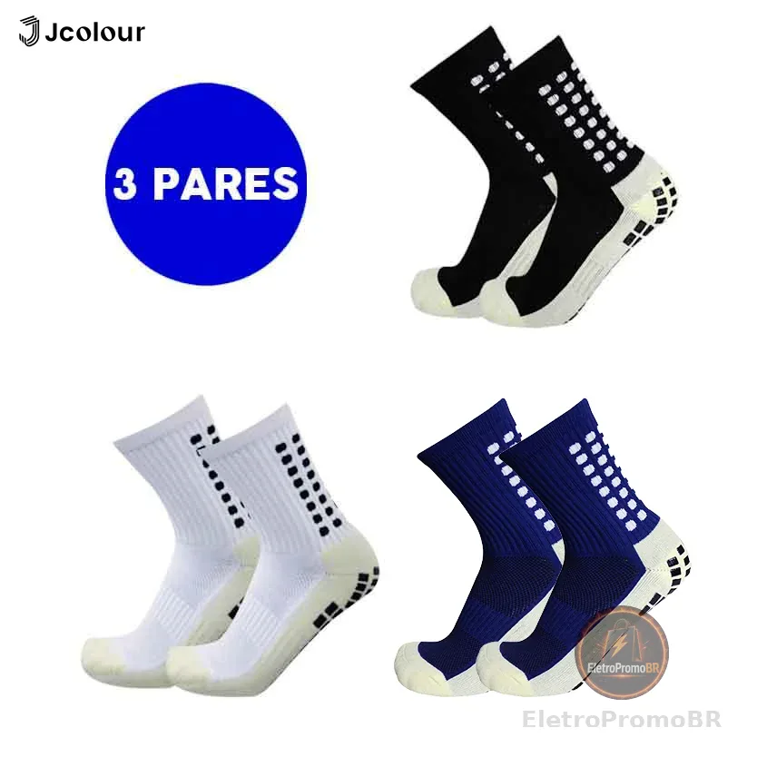 Jcolour Kit 3 Meias Esportivas Futebol Algodão Antiderrapantes De Alta Qualidade A PRONTA ENTREGA