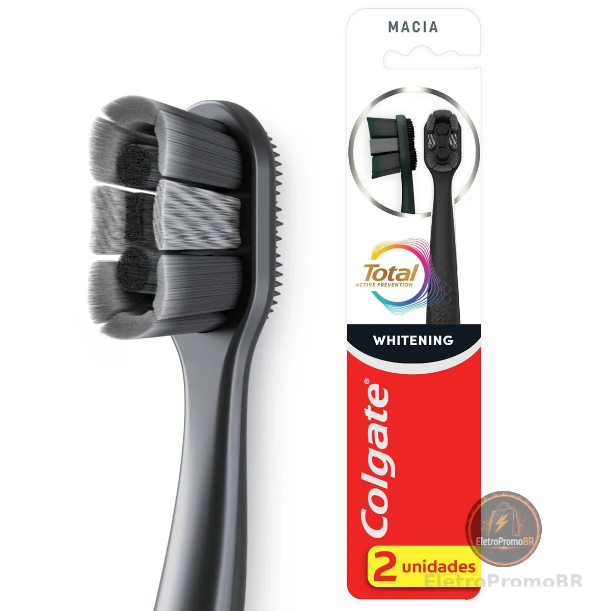 Escova de Dentes Colgate Total Whitening 2 unidades | com Limpador de Língua, Cabo Ergonômico