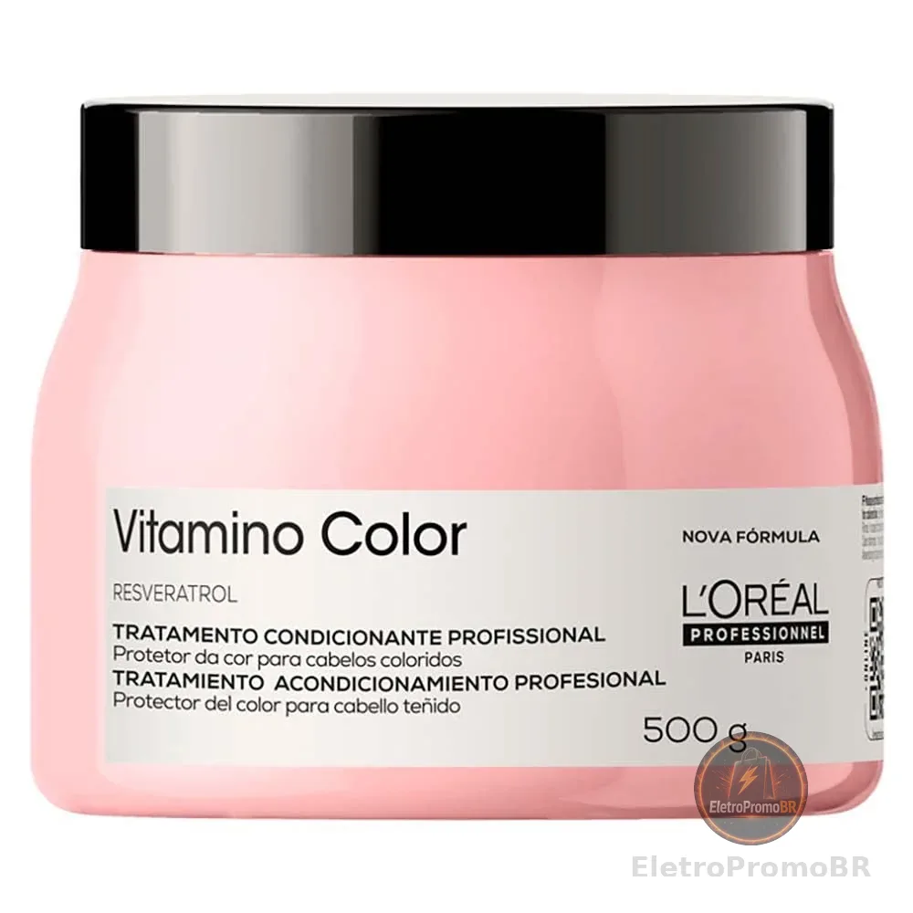 L'Oréal Professionnel Máscara de Tratamento Vitamino Color, Protege e preserva a cor do cabelo, Aumenta o Brilho, Hidrata e Desembaraça, Para cabelos com coloração, 500g