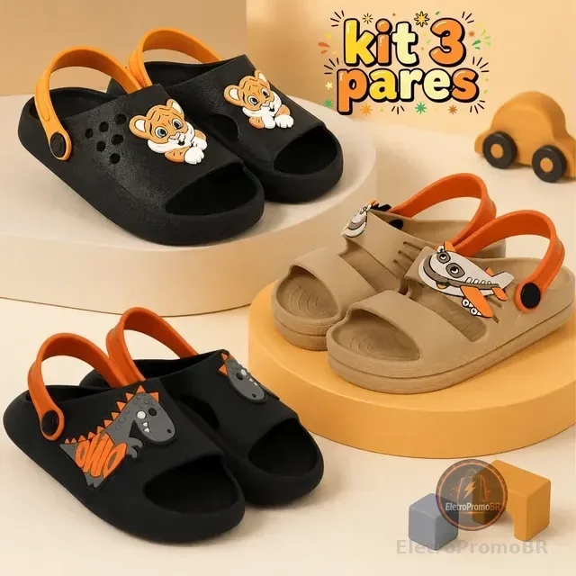 Kit 3 Pares Papete Infantil Menino Nuvem Sandália Conforto