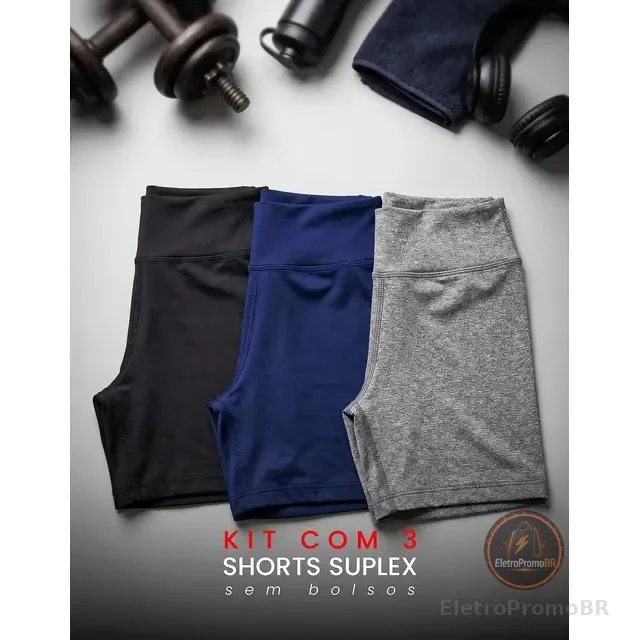 Kit 3 Shorts Para Corrida Cintura Alta Zero Transparecia