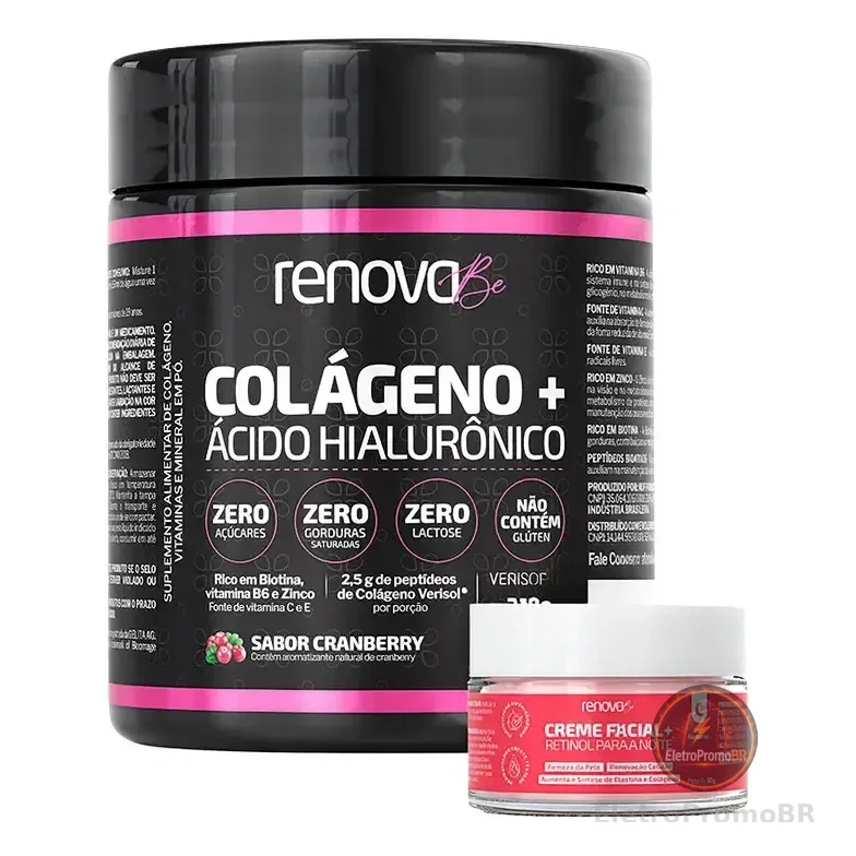 Kit Colágeno Hidrolisado Verisol Renova Be Com Ácido Hialurônico E Creme Facial Cranberry