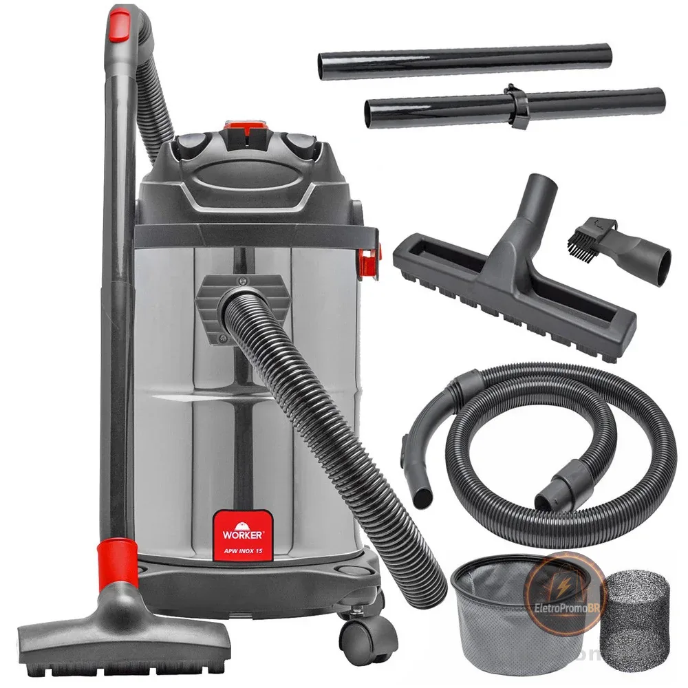 Aspirador Veicular Profissional Inox de Pó e Água Portátil 15L 1400W Worker