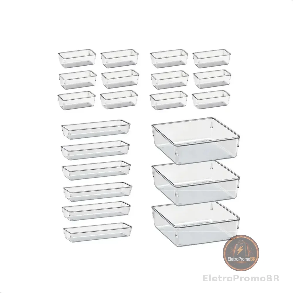 Kit 21 Organizador Multiuso Modular Gavetas Acrilico Rebirth