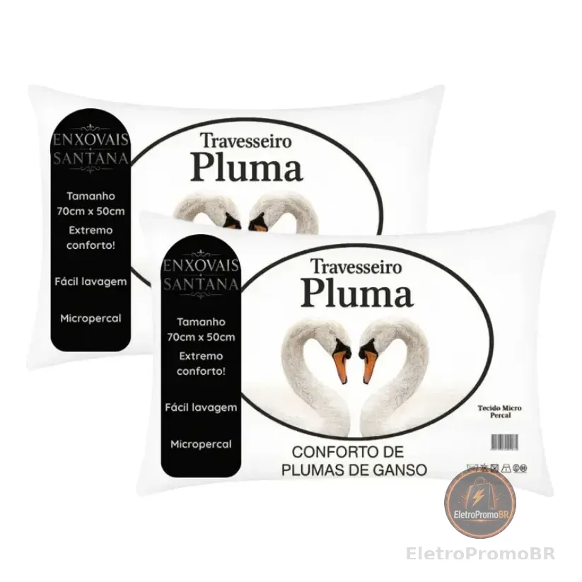 Kit 2 Travesseiros Pena De Ganso 70x50cm Toque Plumas Branco