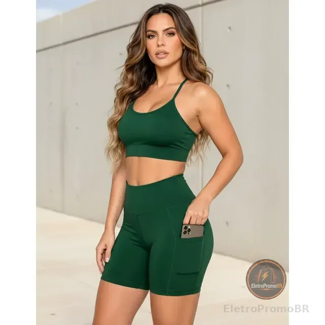 Conjunto Academia Top E Bermuda Com Bolso Zero Transparência