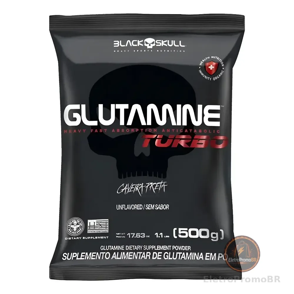 Glutamina Turbo 500g Refil Black Skull Original Promoção Sem Sabor