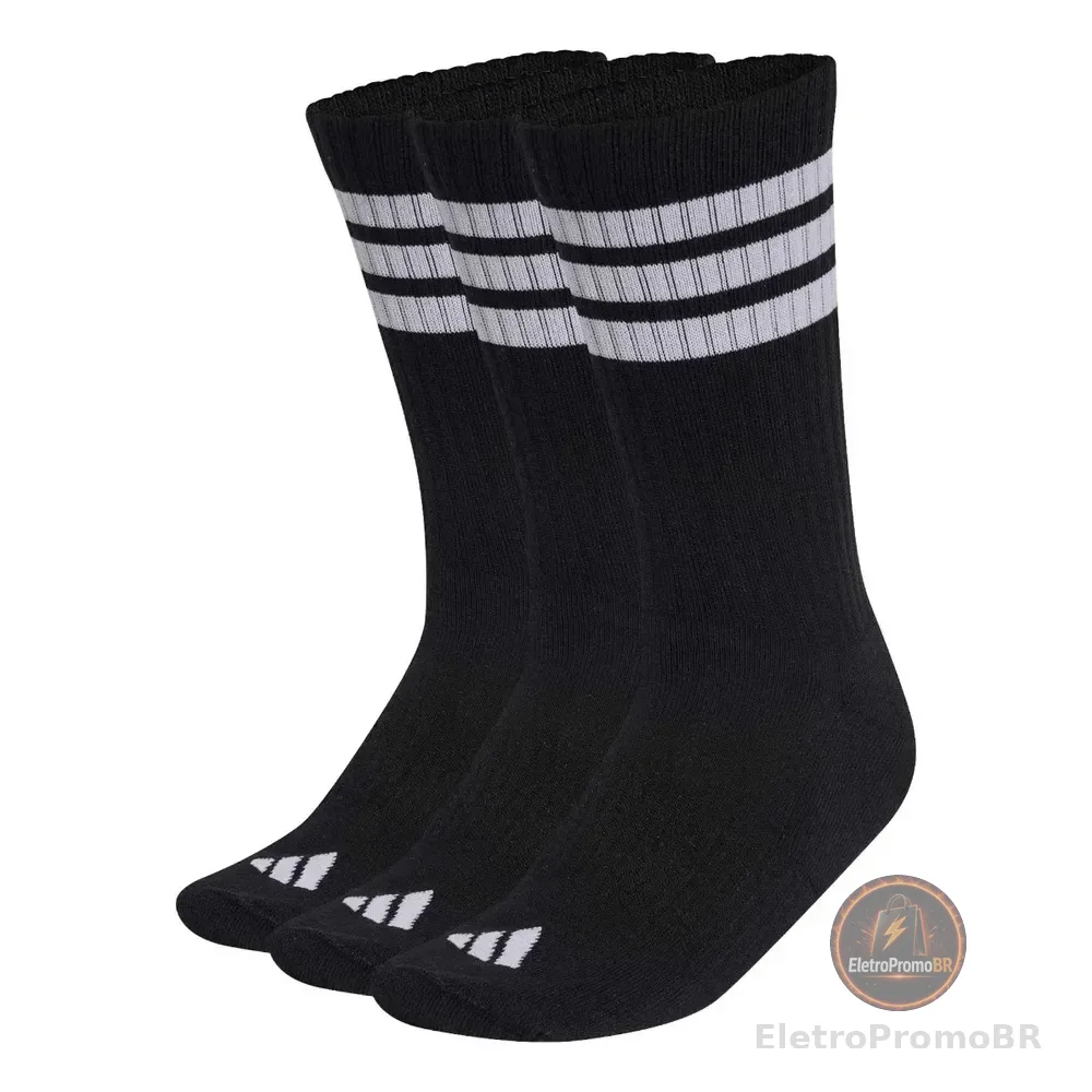3 Pares De Meias Acolchoadas Três Listras adidas Preto Lisa M