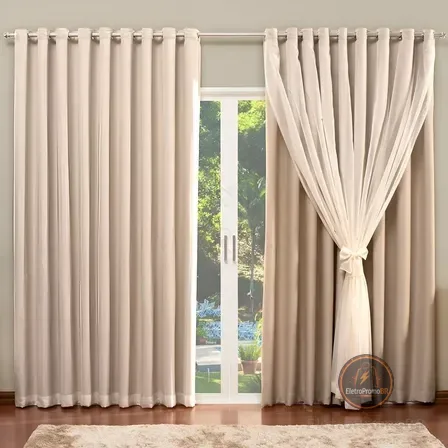 Cortina De Blackout Com Voil Liso Para Varão Simples - 4,00 X 2,70 Cáqui