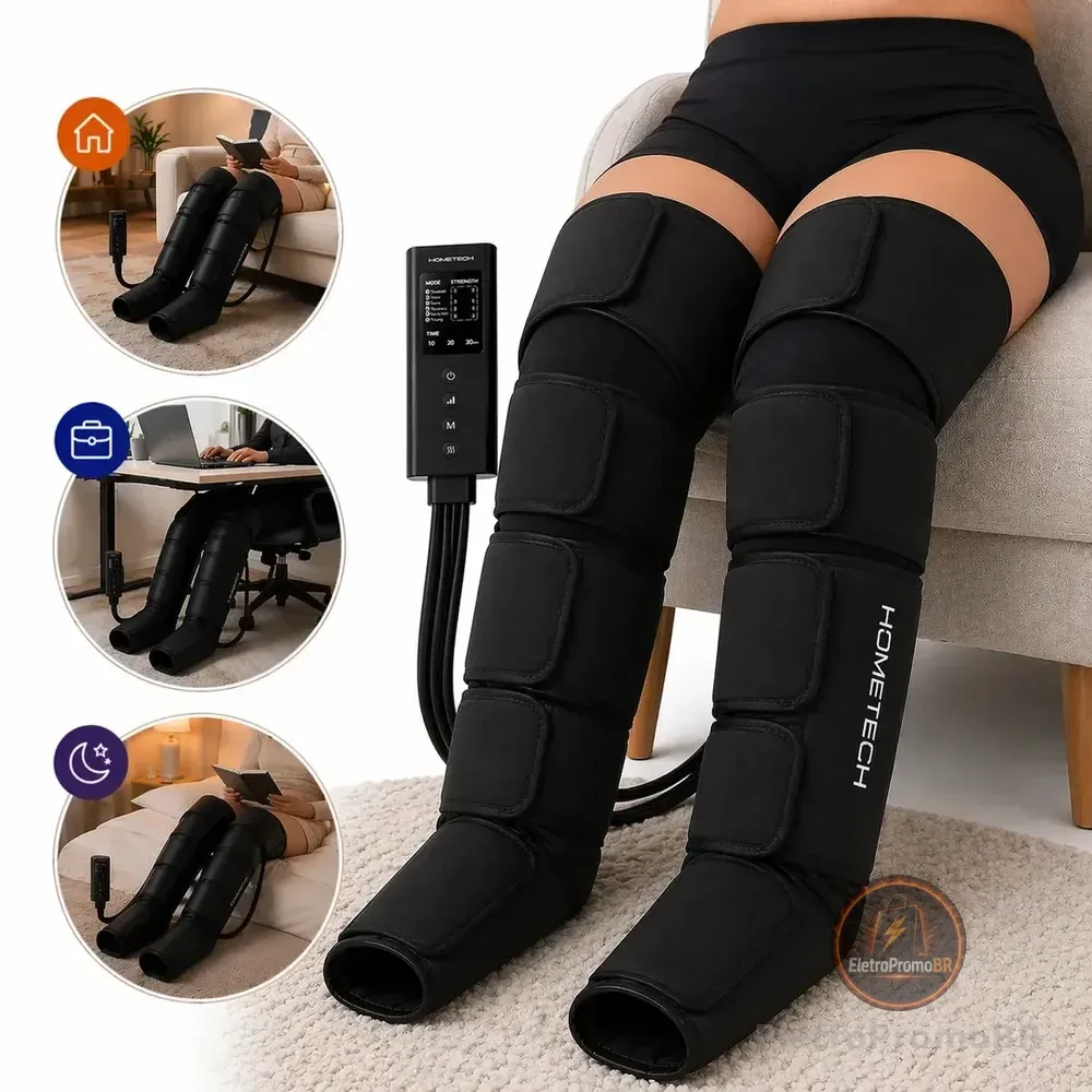 Bota De Compressão Pneumática Hezzo Hometech Para Pernas E Pés, Com Massagem E Termoterapia 127/220v Preto