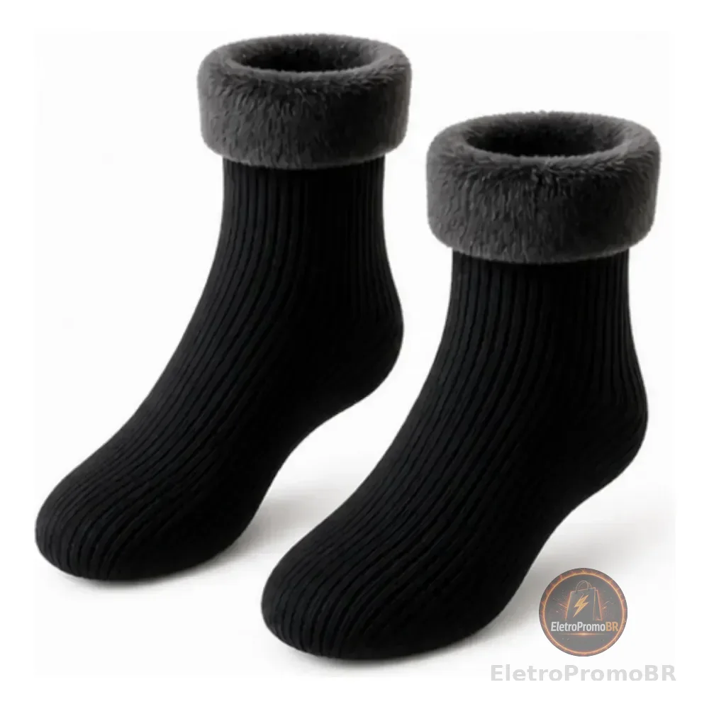 Kit 6 Pares Meia Térmica Grossa Quente Inverno Frio Forrada Preto Kit 1 Par 34-44
