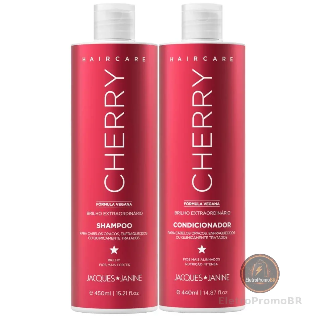 Kit Jacques Janine Hair Care Cherry Cereja Shampoo Sem Sal 450ml Condicionador Leave-in 440ml