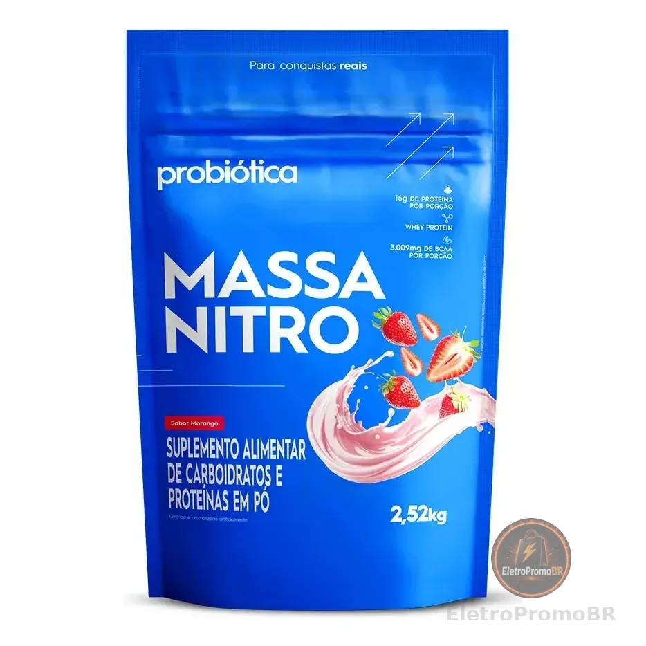 Suplemento Em Pó Probiótica Massa Nitro Hipercalórico Sabor Morango Em Refil De 2520l