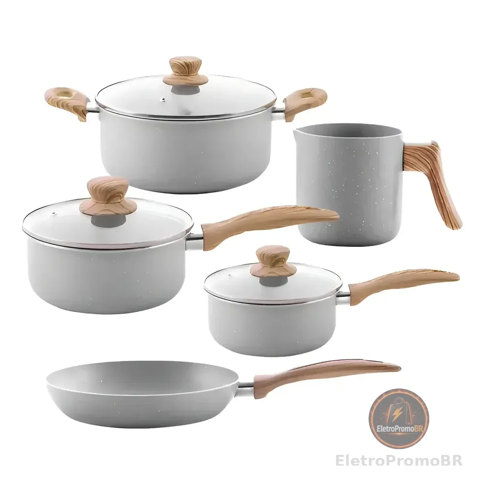 Conjunto Completo: 5 Panelas Brinox Ceramic Life Cinza