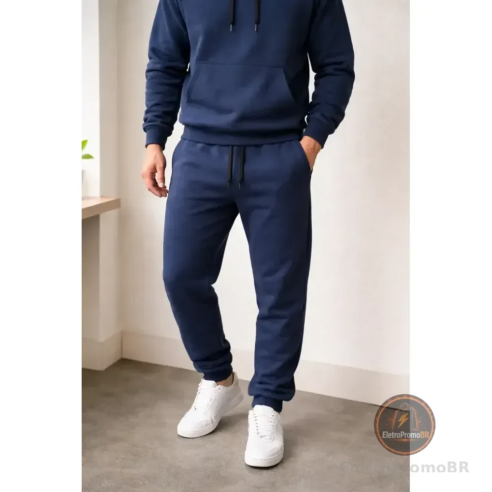 Calça Moletom Masculina Voker Jogger Forrada Com Bolsos Azul-marinho Gg
