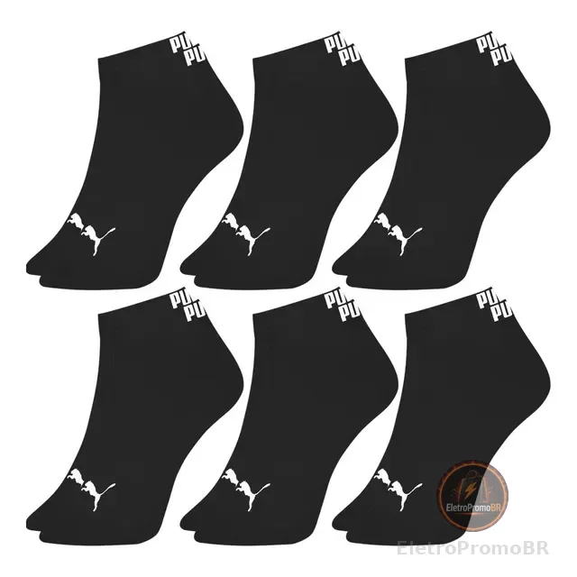 6 Pares Meias Puma Original Cano Baixo Curto Soquete Algodão