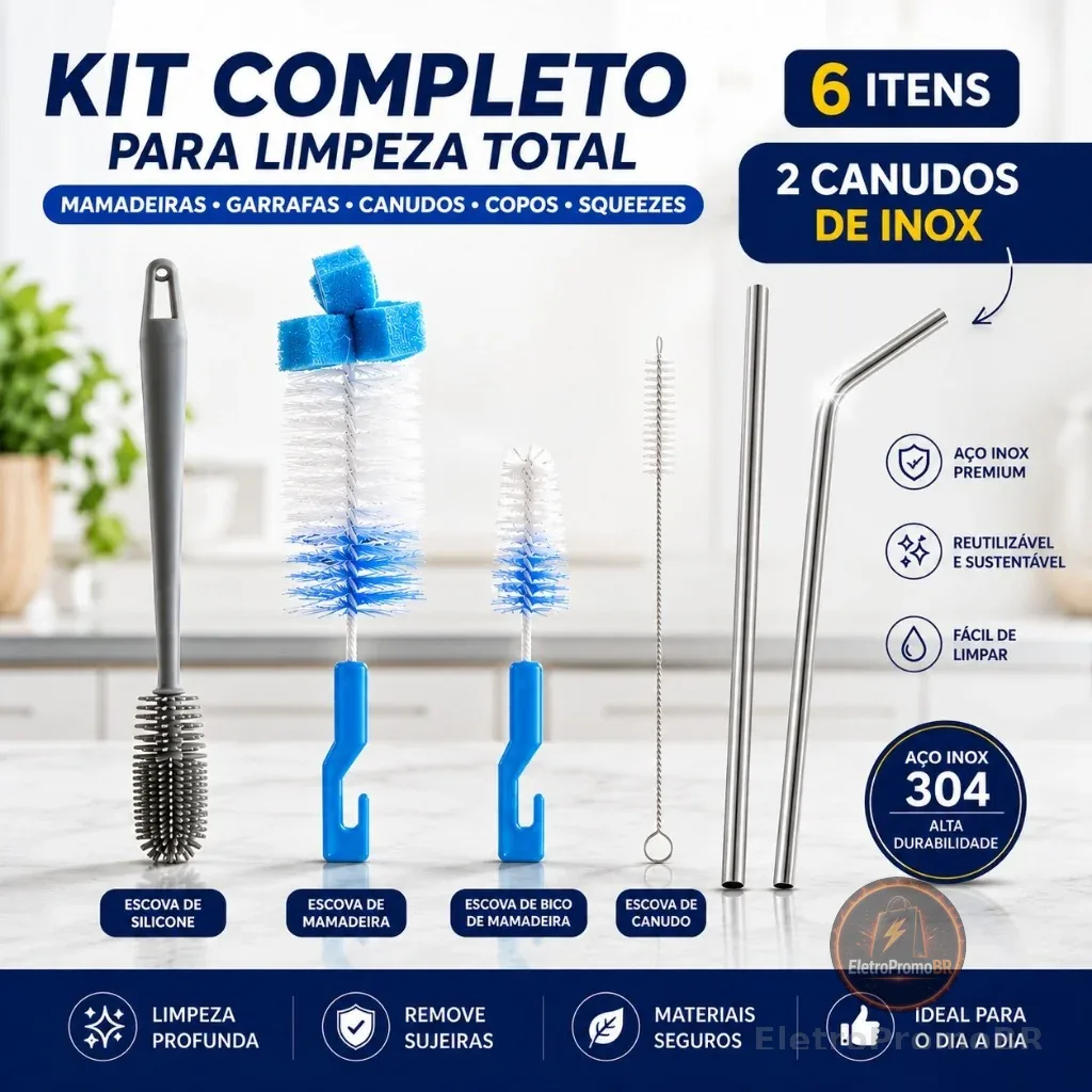 Kit 4 Escovas Para Lavar Louça Garrafa Copo Mamadeira Canudo