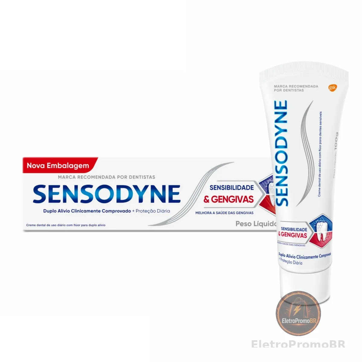 Sensodyne Creme Dental para Sensibilidade e Gengivas com Flúor, Duplo Alívio, 100g, eficaz para a sensibilidade dentária